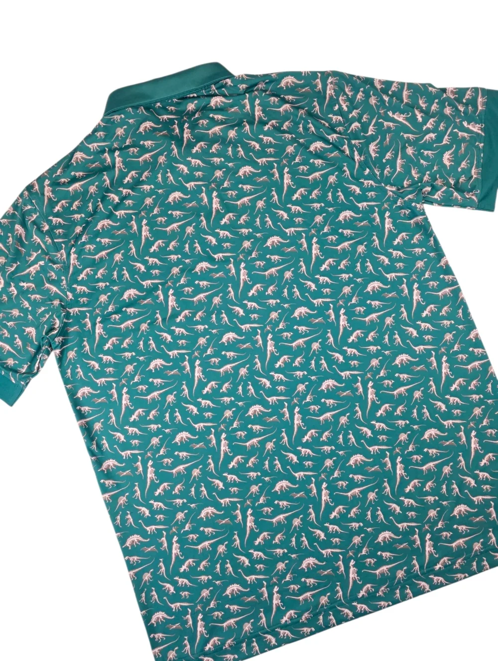 Waggle Golf Polo Dinosaur Print Teal Green Novelty Stretch Performance Shirt L - Picture 5 of 7